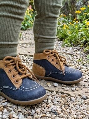 Kickers - 21 - Baby/Toddler Navy and Tan Lace-Up Boots